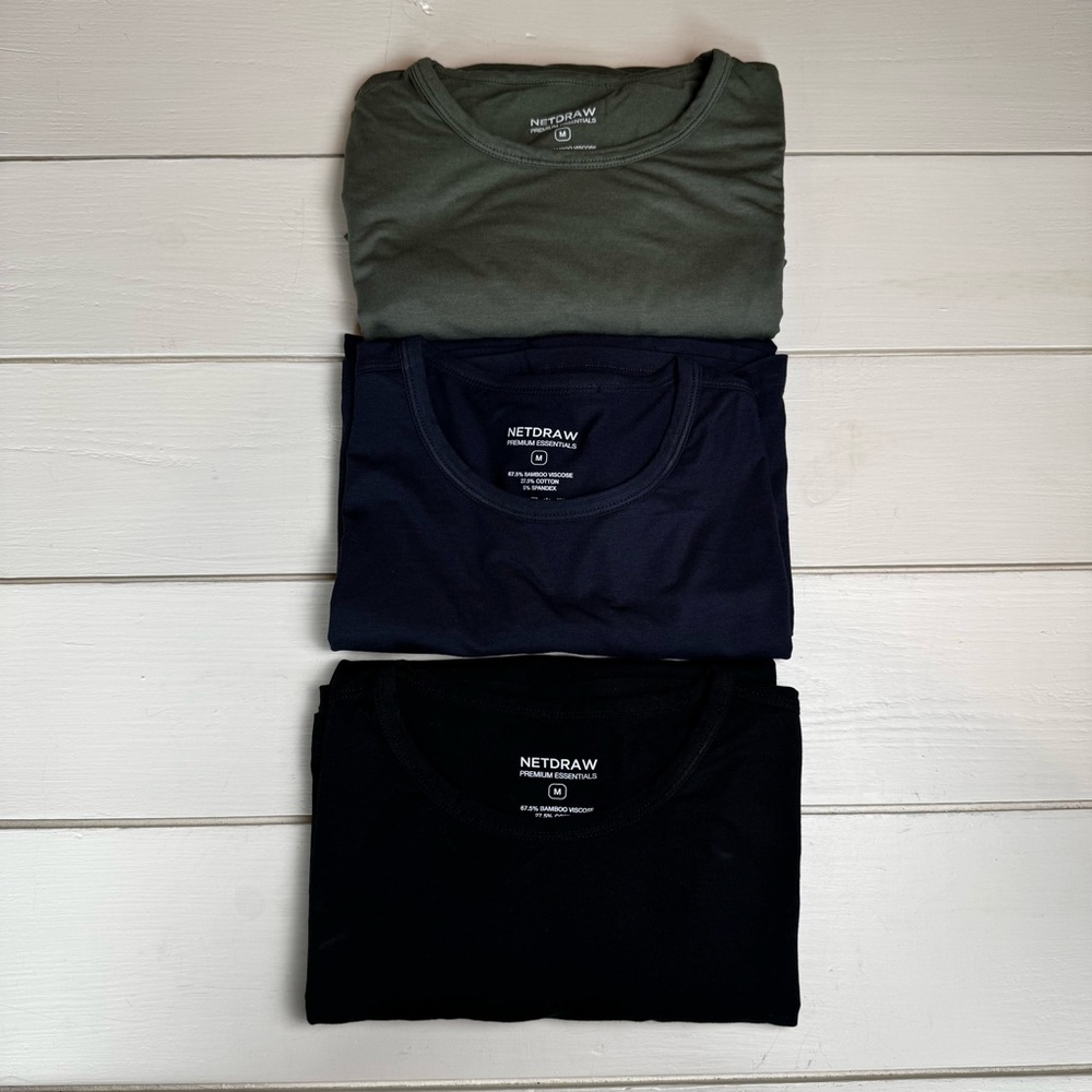 NETDRAW Men’s Curved Hem Crew Neck T-Shirts – (3-Pack)